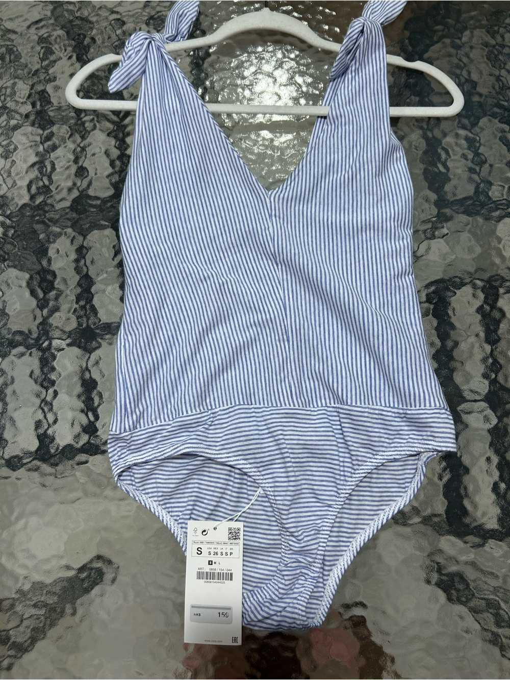 Zara Blue & White Striped Tie-Shoulder Bodysuit